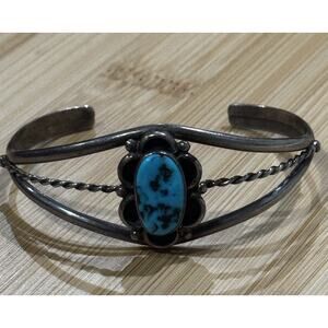Vintage Navajo Native American RLG Sterling Silver Kingman Turquoise Cuff Bracel